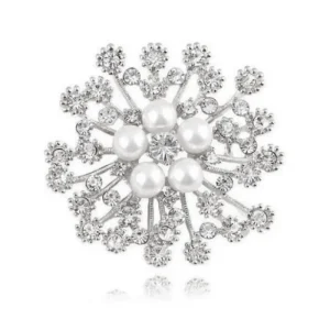 Blomma Formad Strass / Pärlor Brosch silver<VSmycken Sale