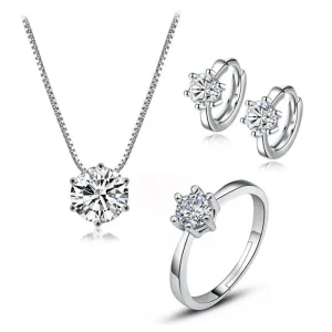Classic Dazzling 6 Claws kubisk zirkonia smyckeset i silver<VSmycken New