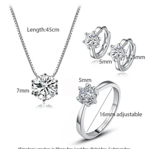 Classic Dazzling 6 Claws kubisk zirkonia smyckeset i silver<VSmycken New