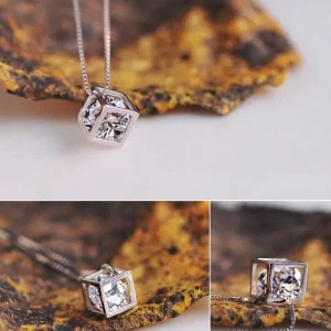 Cube Zirkon Square Dangle Diamantkub 925 Silver Halsband armband örhängen smycken set smyckeset<VSmycken Fashion