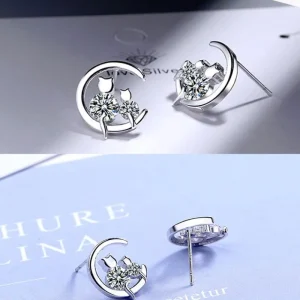 Enkla söta katt örhängen i Silver & Kubisk Zirkon<VSmycken Hot