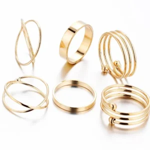 Guldfärgade Knuckle Ringar 6-Pack - Storlek 18<VSmycken Online