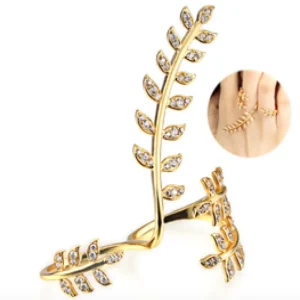 Guldig Ring med Löv kristaller<VSmycken Hot