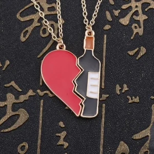 Halvhjärta vinflaska 2 st Halsband<VSmycken Hot