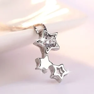 Äkta 925 Silver Stjärnor halsband<VSmycken Fashion