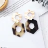 Leopard Metal Acrylic Hexagonal long Geometric mörka örhängen<VSmycken Sale