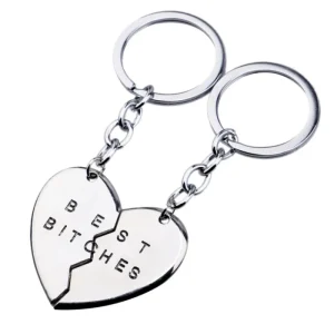 Nyckelring - Best bitches silver - två Delbart hjärta - 2 nyckelringar<VSmycken Online