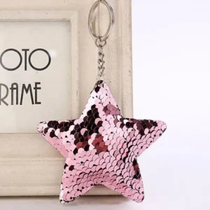 Nyckelring med paljetter - Rosa stjärna<VSmycken Sale