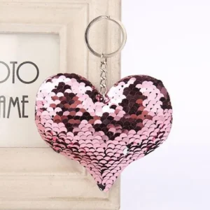 Nyckelring med paljetter - Rosa hjärta<VSmycken New