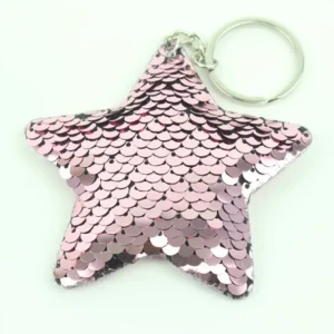 Nyckelring med paljetter - Rosa stjärna<VSmycken Sale