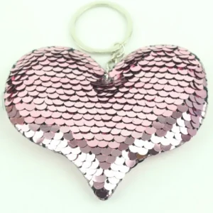 Nyckelring med paljetter - Rosa hjärta<VSmycken New