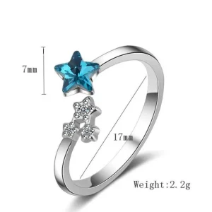 Ocean Blue Crystal Little Zirkon Star Ring - 925 sterling silver<VSmycken Outlet