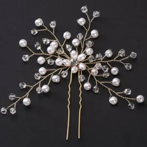Sex kvistar Hårnål med glasstenar & pärlor guldig<VSmycken Fashion