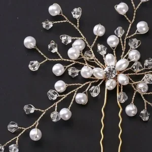 Sex kvistar Hårnål med glasstenar & pärlor guldig<VSmycken Fashion