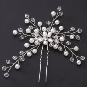 Sex kvistar Hårnål med ovala glasstenar & pärlor silver<VSmycken Fashion