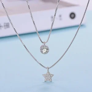 silver Double layer Zirkon Stjärna Halsband<VSmycken Sale