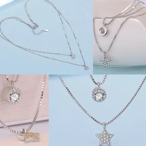 silver Double layer Zirkon Stjärna Halsband<VSmycken Sale