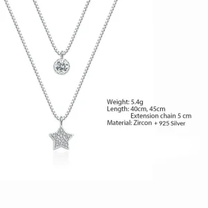 silver Double layer Zirkon Stjärna Halsband<VSmycken Sale
