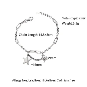 Silver Simple Retro Star Chain Bracelet Armband<VSmycken Outlet