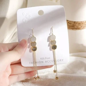 925 Silver Three Disc Long Tassel örhängen<VSmycken Fashion