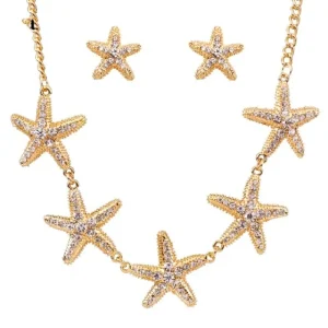 Smyckesset guld Halsband Örhängen - stars Kristaller<VSmycken Online
