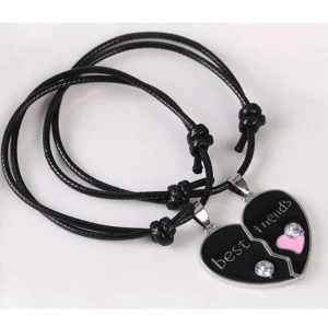 2st Best Friend svart Armband Delbart hjärta<VSmycken New