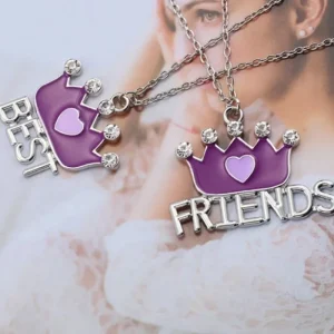 2 st Best Friends Halsband med två Lila Kronor med rosa hjärta<VSmycken Sale