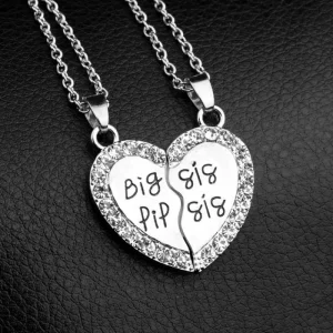 2 st Big sister Lil sis silver två delbart hjärta halsband<VSmycken Online