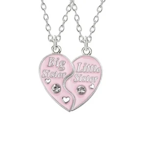 2st Big sister little sister rosa två delbart hjärta halsband<VSmycken Outlet