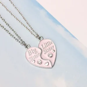 2st Big sister little sister rosa två delbart hjärta halsband<VSmycken Outlet
