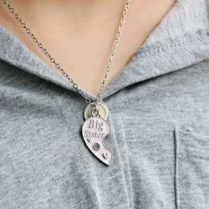 2st Big sister little sister rosa två delbart hjärta halsband<VSmycken Outlet