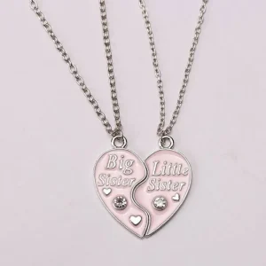 2st Big sister little sister rosa två delbart hjärta halsband<VSmycken Outlet