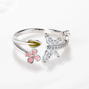 Vacker 925 Sterling Silver / AAAAA Zircon Butterfly Flower Ring<VSmycken Outlet