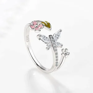 Vacker 925 Sterling Silver / AAAAA Zircon Butterfly Flower Ring<VSmycken Outlet