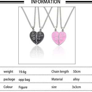 Best Friends två Rosa delbart hjärta Halsband<VSmycken Online