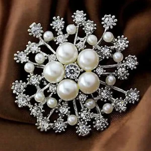 Blomma Formad Strass / Pärlor Brosch silver<VSmycken Sale