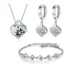 Cube Zirkon Square Dangle Diamantkub 925 Silver Halsband armband örhängen smycken set smyckeset<VSmycken Fashion