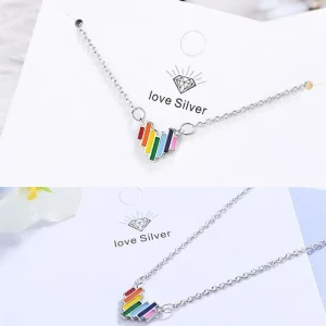 Delicate Rainbow Colorful Heart Halsband 925 Silver<VSmycken New