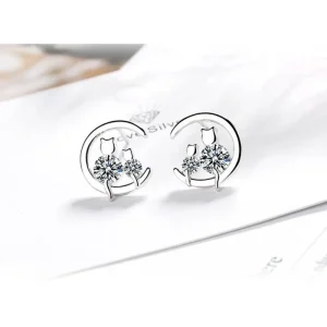 Enkla söta katt örhängen i Silver & Kubisk Zirkon<VSmycken Hot