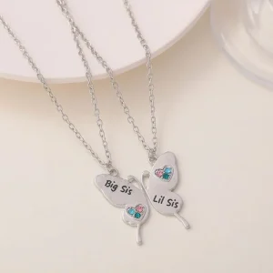 Fjäril Silver Halsband Big & Lil Sis två delar 2 st<VSmycken Sale