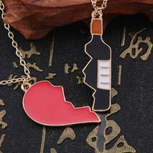 Halvhjärta vinflaska 2 st Halsband<VSmycken Hot