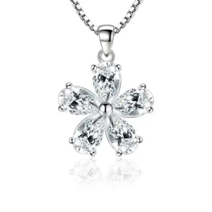Äkta 925 Silver Cubic Zirkon blomma Halsband<VSmycken Clearance