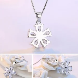 Äkta 925 Silver Cubic Zirkon blomma Halsband<VSmycken Clearance
