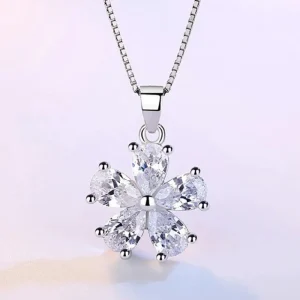Äkta 925 Silver Cubic Zirkon blomma Halsband<VSmycken Clearance