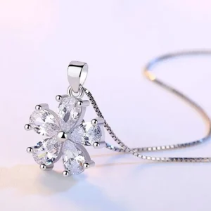 Äkta 925 Silver Cubic Zirkon blomma Halsband<VSmycken Clearance