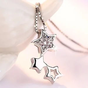 Äkta 925 Silver Stjärnor halsband<VSmycken Fashion