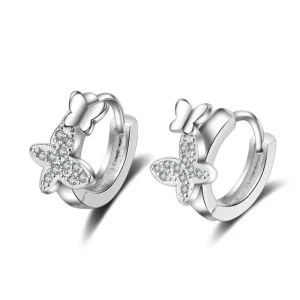 Äkta Silver diamant fjäril Cubic zirkon Örhängen<VSmycken Fashion