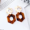 Leopard Metal Acrylic Hexagonal long Geometric bruna örhängen<VSmycken Best