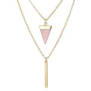 Pinkish marble necklace - Gold dubble chained<VSmycken Best
