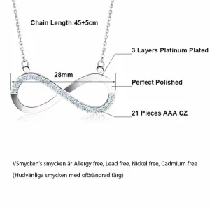 Platinpläterad Infinity HALSBAND - 925 Silver<VSmycken Online